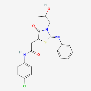 molecular formula C20H20ClN3O3S B11098184 N-(4-chlorophenyl)-2-[(2Z)-3-(2-hydroxypropyl)-4-oxo-2-(phenylimino)-1,3-thiazolidin-5-yl]acetamide 