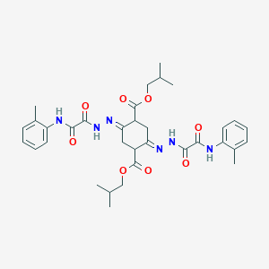 molecular formula C34H42N6O8 B11098245 bis(2-methylpropyl) (2E,5E)-2,5-bis(2-{[(2-methylphenyl)amino](oxo)acetyl}hydrazinylidene)cyclohexane-1,4-dicarboxylate 