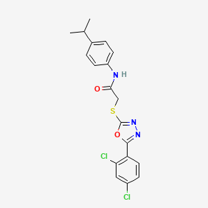 molecular formula C19H17Cl2N3O2S B11098258 2-{[5-(2,4-dichlorophenyl)-1,3,4-oxadiazol-2-yl]sulfanyl}-N-[4-(propan-2-yl)phenyl]acetamide 