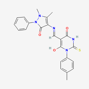 (5E)-5-{[(1,5-dimethyl-3-oxo-2-phenyl-2,3-dihydro-1H-pyrazol-4-yl)amino]methylidene}-1-(4-methylphenyl)-2-thioxodihydropyrimidine-4,6(1H,5H)-dione