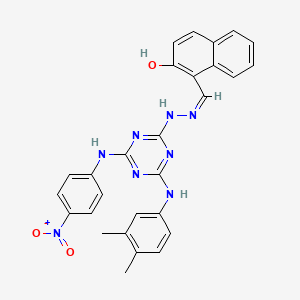 molecular formula C28H24N8O3 B11098331 1-[(Z)-(2-{4-[(3,4-dimethylphenyl)amino]-6-[(4-nitrophenyl)amino]-1,3,5-triazin-2-yl}hydrazinylidene)methyl]naphthalen-2-ol 