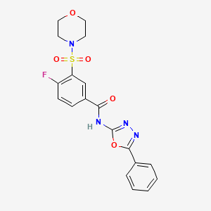 molecular formula C19H17FN4O5S B11098354 4-fluoro-3-(morpholin-4-ylsulfonyl)-N-(5-phenyl-1,3,4-oxadiazol-2-yl)benzamide 