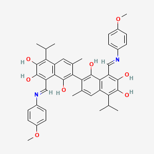 molecular formula C44H44N2O8 B11098362 5,5'-Diisopropyl-8,8'-bis{({E})-[(4-methoxyphenyl)imino]methyl}-3,3'-dimethyl-2,2'-binaphthalene-1,1',6,6',7,7'-hexol 