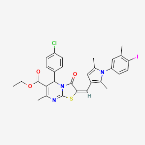 ethyl (2E)-5-(4-chlorophenyl)-2-{[1-(4-iodo-3-methylphenyl)-2,5-dimethyl-1H-pyrrol-3-yl]methylidene}-7-methyl-3-oxo-2,3-dihydro-5H-[1,3]thiazolo[3,2-a]pyrimidine-6-carboxylate