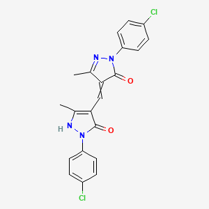 molecular formula C21H16Cl2N4O2 B11098406 2-(4-chlorophenyl)-4-{[1-(4-chlorophenyl)-5-hydroxy-3-methyl-1H-pyrazol-4-yl]methylidene}-5-methyl-2,4-dihydro-3H-pyrazol-3-one 