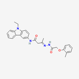 (3E)-N-(9-ethyl-9H-carbazol-3-yl)-3-{2-[(2-methylphenoxy)acetyl]hydrazinylidene}butanamide