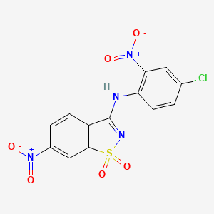 molecular formula C13H7ClN4O6S B11098423 N-(4-chloro-2-nitrophenyl)-6-nitro-1,2-benzothiazol-3-amine 1,1-dioxide 