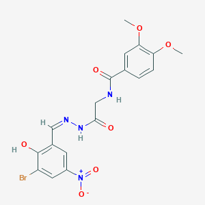 molecular formula C18H17BrN4O7 B11098511 N-(2-{2-[(Z)-1-(3-Bromo-2-hydroxy-5-nitrophenyl)methylidene]hydrazino}-2-oxoethyl)-3,4-dimethoxybenzamide 