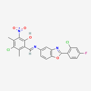 4-chloro-2-[(E)-{[2-(2-chloro-4-fluorophenyl)-1,3-benzoxazol-5-yl]imino}methyl]-3,5-dimethyl-6-nitrophenol