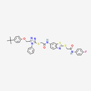 2-({5-[(4-tert-butylphenoxy)methyl]-4-phenyl-4H-1,2,4-triazol-3-yl}sulfanyl)-N-[2-({2-[(4-fluorophenyl)amino]-2-oxoethyl}sulfanyl)-1,3-benzothiazol-6-yl]acetamide