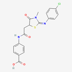 4-[({(2Z)-2-[(4-chlorophenyl)imino]-3-methyl-4-oxo-1,3-thiazolidin-5-yl}acetyl)amino]benzoic acid