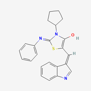 molecular formula C23H21N3OS B11098857 (2E,5Z)-3-Cyclopentyl-5-[(1H-indol-3-YL)methylidene]-2-(phenylimino)-1,3-thiazolidin-4-one 