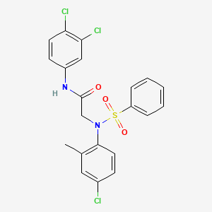 molecular formula C21H17Cl3N2O3S B11098877 2-[4-Chloro-2-methyl(phenylsulfonyl)anilino]-N-(3,4-dichlorophenyl)acetamide 