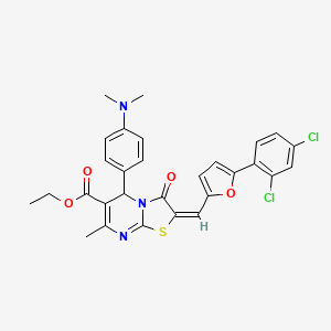 ethyl (2E)-2-{[5-(2,4-dichlorophenyl)furan-2-yl]methylidene}-5-[4-(dimethylamino)phenyl]-7-methyl-3-oxo-2,3-dihydro-5H-[1,3]thiazolo[3,2-a]pyrimidine-6-carboxylate