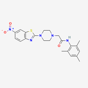 molecular formula C22H25N5O3S B11099046 2-[4-(6-nitro-1,3-benzothiazol-2-yl)piperazin-1-yl]-N-(2,4,6-trimethylphenyl)acetamide 