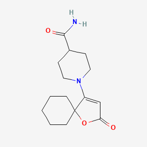 molecular formula C15H22N2O3 B11099054 1-(2-Oxo-1-oxaspiro[4.5]dec-3-en-4-yl)piperidine-4-carboxamide 