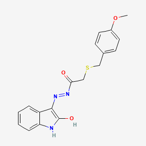 molecular formula C18H17N3O3S B11099062 2-[(4-methoxybenzyl)sulfanyl]-N'-[(3Z)-2-oxo-1,2-dihydro-3H-indol-3-ylidene]acetohydrazide 