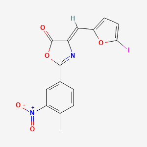 molecular formula C15H9IN2O5 B11099100 (4Z)-4-[(5-iodofuran-2-yl)methylidene]-2-(4-methyl-3-nitrophenyl)-1,3-oxazol-5(4H)-one 