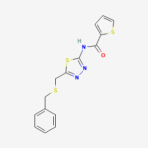 molecular formula C15H13N3OS3 B11099134 N-{5-[(benzylsulfanyl)methyl]-1,3,4-thiadiazol-2-yl}thiophene-2-carboxamide 