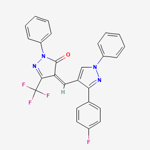 molecular formula C26H16F4N4O B11099148 (4Z)-4-{[3-(4-fluorophenyl)-1-phenyl-1H-pyrazol-4-yl]methylene}-2-phenyl-5-(trifluoromethyl)-2,4-dihydro-3H-pyrazol-3-one 