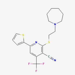 molecular formula C19H20F3N3S2 B11099171 2-{[2-(Azepan-1-yl)ethyl]sulfanyl}-6-(thiophen-2-yl)-4-(trifluoromethyl)pyridine-3-carbonitrile 