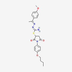 molecular formula C24H28N4O4S B11099192 1-(4-butoxyphenyl)-2,5-dioxopyrrolidin-3-yl (2E)-2-[1-(4-methoxyphenyl)ethylidene]hydrazinecarbimidothioate 