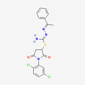 molecular formula C19H16Cl2N4O2S B11099238 1-(2,5-dichlorophenyl)-2,5-dioxopyrrolidin-3-yl (2E)-2-(1-phenylethylidene)hydrazinecarbimidothioate 