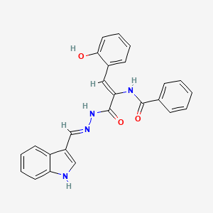 molecular formula C25H20N4O3 B11099293 N-{(1Z)-1-(2-hydroxyphenyl)-3-[(2E)-2-(1H-indol-3-ylmethylidene)hydrazinyl]-3-oxoprop-1-en-2-yl}benzamide 