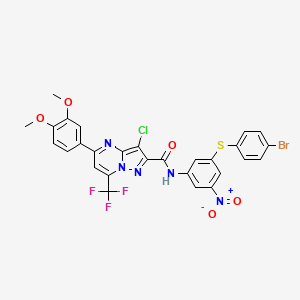 molecular formula C28H18BrClF3N5O5S B11099305 N-{3-[(4-bromophenyl)sulfanyl]-5-nitrophenyl}-3-chloro-5-(3,4-dimethoxyphenyl)-7-(trifluoromethyl)pyrazolo[1,5-a]pyrimidine-2-carboxamide 