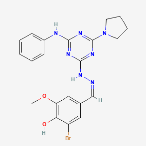 2-bromo-6-methoxy-4-[(Z)-{2-[4-(phenylamino)-6-(pyrrolidin-1-yl)-1,3,5-triazin-2-yl]hydrazinylidene}methyl]phenol