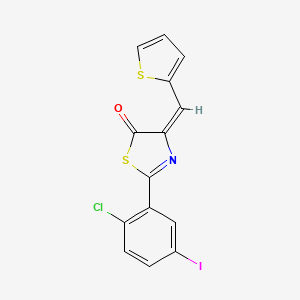 molecular formula C14H7ClINOS2 B11099416 (4E)-2-(2-chloro-5-iodophenyl)-4-(thiophen-2-ylmethylidene)-1,3-thiazol-5(4H)-one 