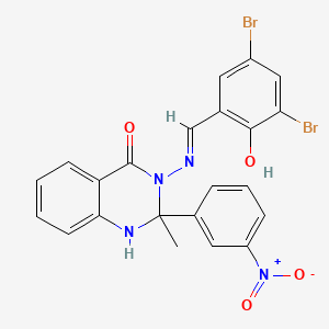 molecular formula C22H16Br2N4O4 B11099443 3-[(3,5-dibromo-2-hydroxybenzylidene)amino]-2-{3-nitrophenyl}-2-methyl-2,3-dihydro-4(1H)-quinazolinone 