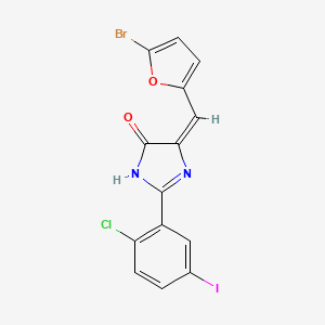 (5E)-5-[(5-bromofuran-2-yl)methylidene]-2-(2-chloro-5-iodophenyl)-3,5-dihydro-4H-imidazol-4-one