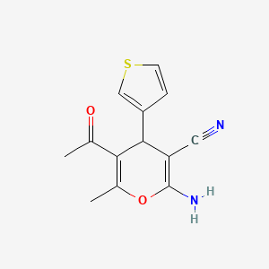 molecular formula C13H12N2O2S B11099471 5-acetyl-2-amino-6-methyl-4-(thiophen-3-yl)-4H-pyran-3-carbonitrile 