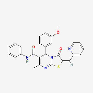 molecular formula C27H22N4O3S B11099492 (2E)-5-(3-methoxyphenyl)-7-methyl-3-oxo-N-phenyl-2-(pyridin-2-ylmethylidene)-2,3-dihydro-5H-[1,3]thiazolo[3,2-a]pyrimidine-6-carboxamide 