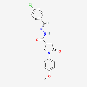 molecular formula C19H18ClN3O3 B11099506 N'-[(E)-(4-chlorophenyl)methylidene]-1-(4-methoxyphenyl)-5-oxopyrrolidine-3-carbohydrazide 