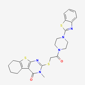 molecular formula C24H25N5O2S3 B11099509 2-({2-[4-(1,3-benzothiazol-2-yl)piperazin-1-yl]-2-oxoethyl}sulfanyl)-3-methyl-5,6,7,8-tetrahydro[1]benzothieno[2,3-d]pyrimidin-4(3H)-one 