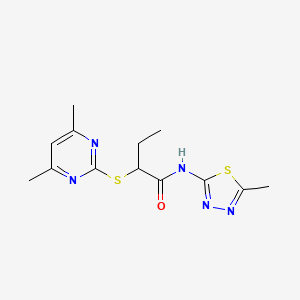 molecular formula C13H17N5OS2 B11099616 2-[(4,6-dimethylpyrimidin-2-yl)sulfanyl]-N-(5-methyl-1,3,4-thiadiazol-2-yl)butanamide 