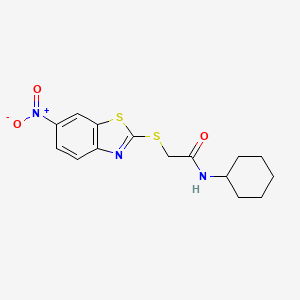 molecular formula C15H17N3O3S2 B11099626 N-cyclohexyl-2-[(6-nitro-1,3-benzothiazol-2-yl)sulfanyl]acetamide 