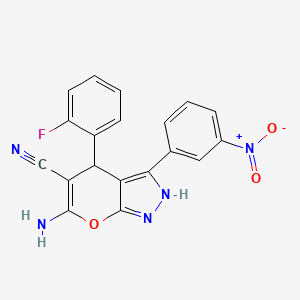 6-Amino-4-(2-fluorophenyl)-3-(3-nitrophenyl)-1,4-dihydropyrano[2,3-c]pyrazole-5-carbonitrile