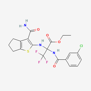 Ethyl 2-({3-carbamoyl-4H,5H,6H-cyclopenta[B]thiophen-2-YL}amino)-2-[(3-chlorophenyl)formamido]-3,3,3-trifluoropropanoate