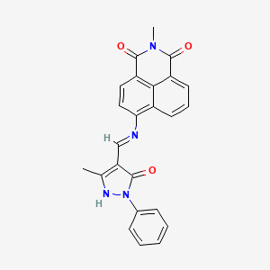 molecular formula C24H18N4O3 B11099843 2-methyl-6-{[(Z)-(3-methyl-5-oxo-1-phenyl-1,5-dihydro-4H-pyrazol-4-ylidene)methyl]amino}-1H-benzo[de]isoquinoline-1,3(2H)-dione 