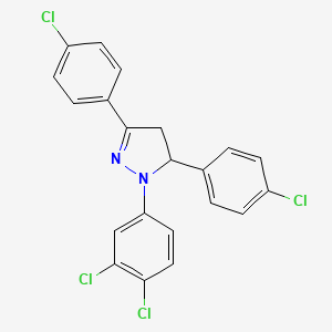 molecular formula C21H14Cl4N2 B11099928 3,5-bis(4-chlorophenyl)-1-(3,4-dichlorophenyl)-4,5-dihydro-1H-pyrazole 