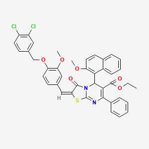 molecular formula C41H32Cl2N2O6S B11099971 ethyl (2E)-2-{4-[(3,4-dichlorobenzyl)oxy]-3-methoxybenzylidene}-5-(2-methoxynaphthalen-1-yl)-3-oxo-7-phenyl-2,3-dihydro-5H-[1,3]thiazolo[3,2-a]pyrimidine-6-carboxylate 