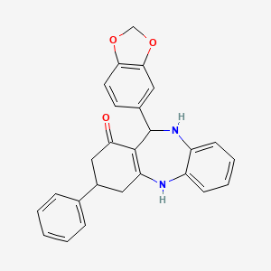 molecular formula C26H22N2O3 B11099980 11-(1,3-benzodioxol-5-yl)-3-phenyl-2,3,4,5,10,11-hexahydro-1H-dibenzo[b,e][1,4]diazepin-1-one 