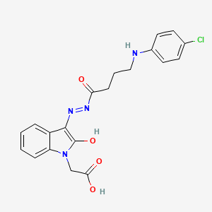 molecular formula C20H19ClN4O4 B11100046 [(3E)-3-(2-{4-[(4-chlorophenyl)amino]butanoyl}hydrazinylidene)-2-oxo-2,3-dihydro-1H-indol-1-yl]acetic acid 