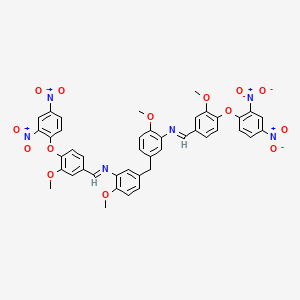 molecular formula C43H34N6O14 B11100180 5-(3-{[4-(2,4-dinitrophenoxy)-3-methoxybenzylidene]amino}-4-methoxybenzyl)-N-{(Z)-[4-(2,4-dinitrophenoxy)-3-methoxyphenyl]methylidene}-2-methoxyaniline 