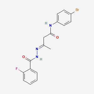 molecular formula C17H15BrFN3O2 B11100361 (3E)-N-(4-bromophenyl)-3-{2-[(2-fluorophenyl)carbonyl]hydrazinylidene}butanamide 