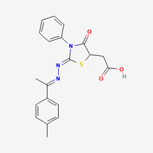 ((2Z)-2-{(2E)-[1-(4-methylphenyl)ethylidene]hydrazono}-4-oxo-3-phenyl-1,3-thiazolidin-5-yl)acetic acid