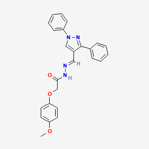 molecular formula C25H22N4O3 B11100425 N'-[(E)-(1,3-diphenyl-1H-pyrazol-4-yl)methylidene]-2-(4-methoxyphenoxy)acetohydrazide 